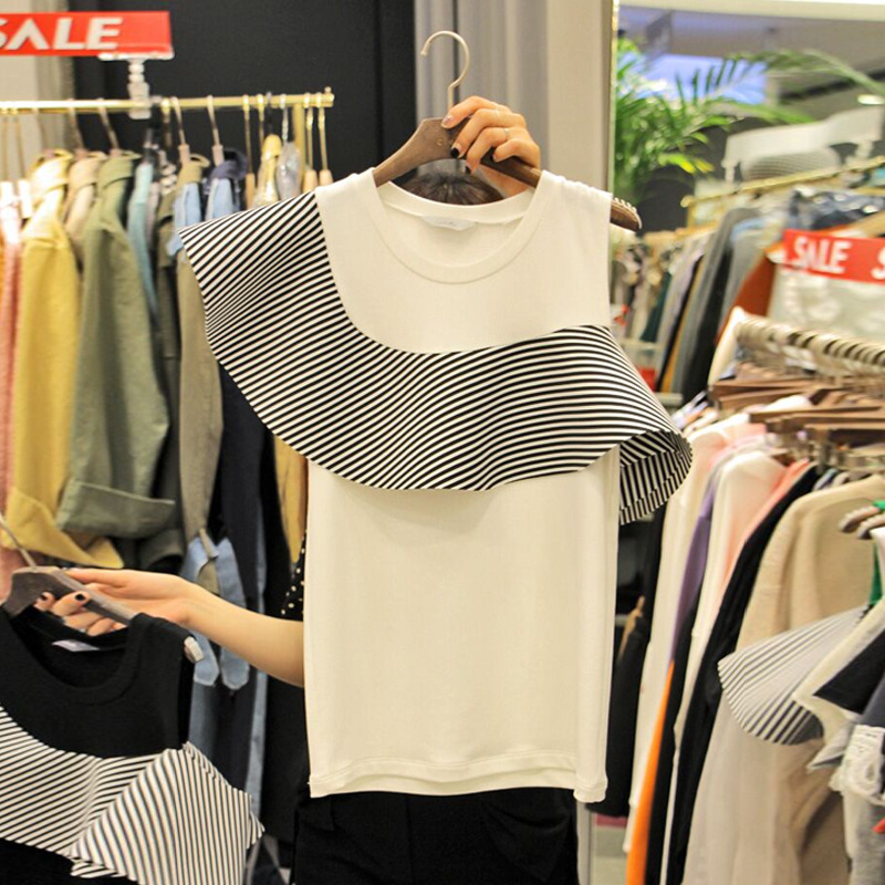 New Ruffled Shoulder Off Shoulder Irregular Round Neck T-Shirt Women All-match Top