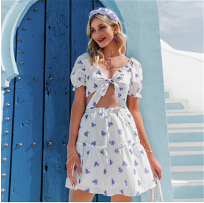 European and American Hollow Short Top Half Skirt Two-piece Suit