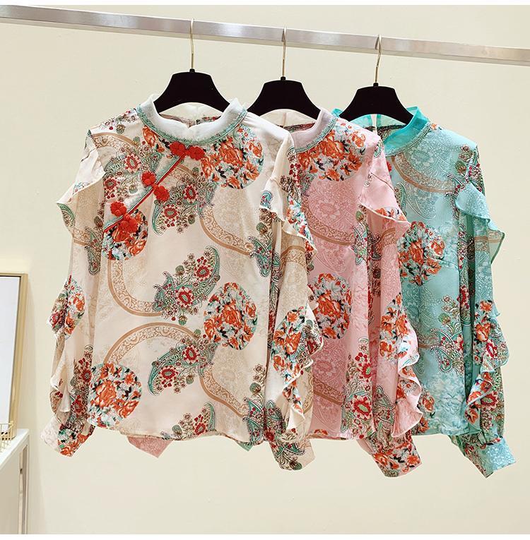 Retro Disc Button Ruffled Chiffon Shirt