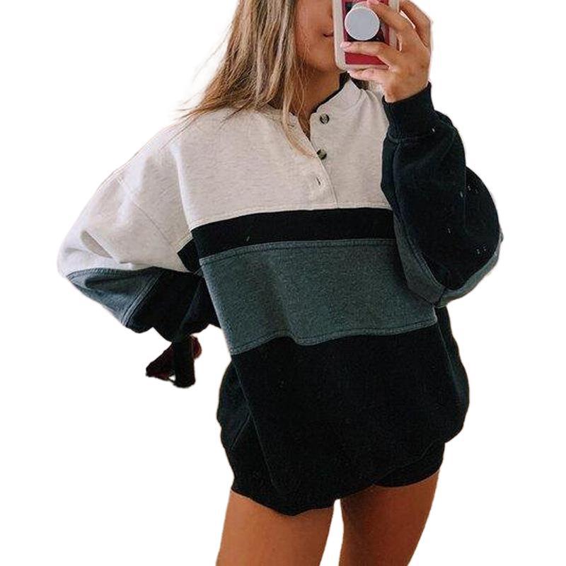 Sleeve Round Neck Loose Stitching Women's Sweater