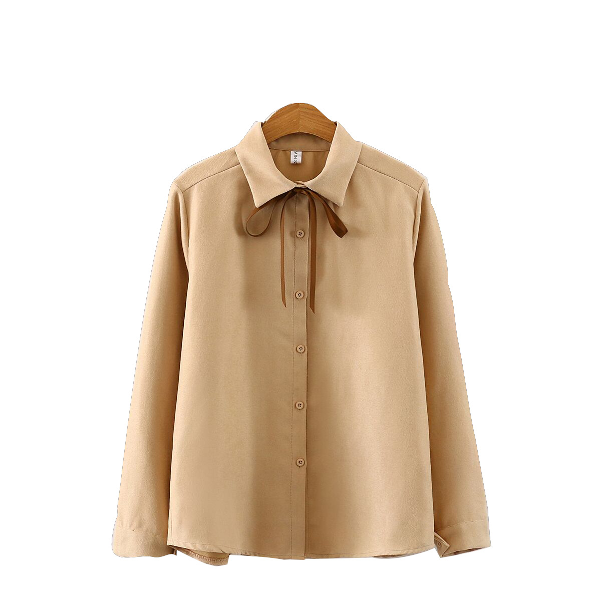 Simple Long-Sleeved Corduroy Lace-Up Shirt