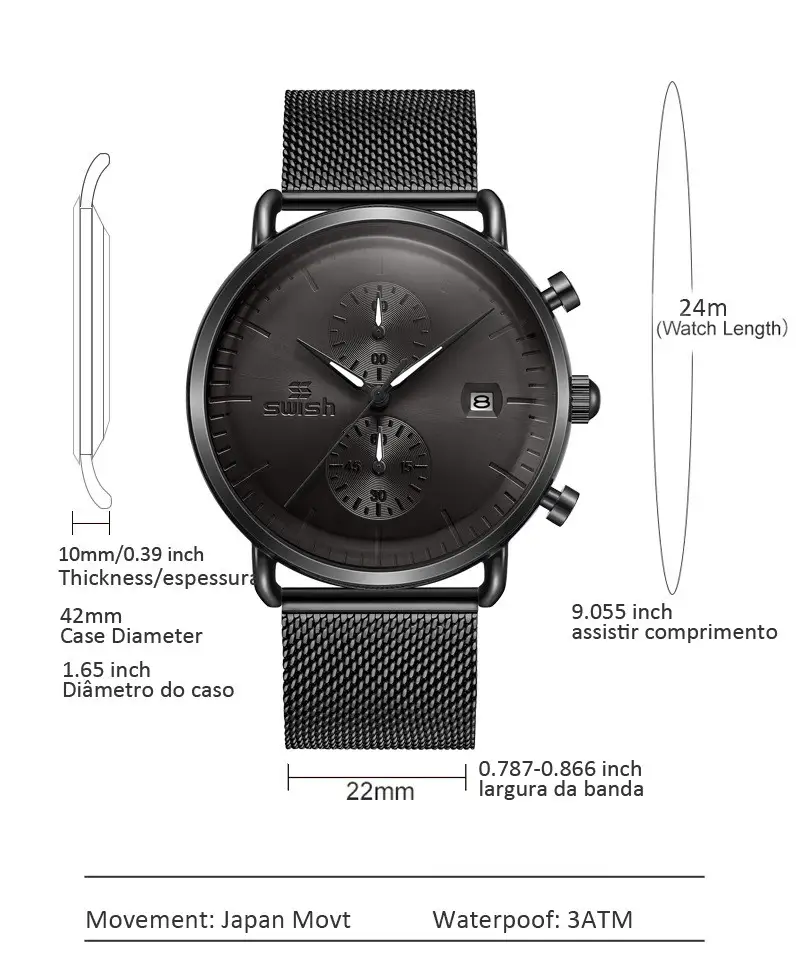 Waterproof Sports Mesh Belt Men's Round Watch