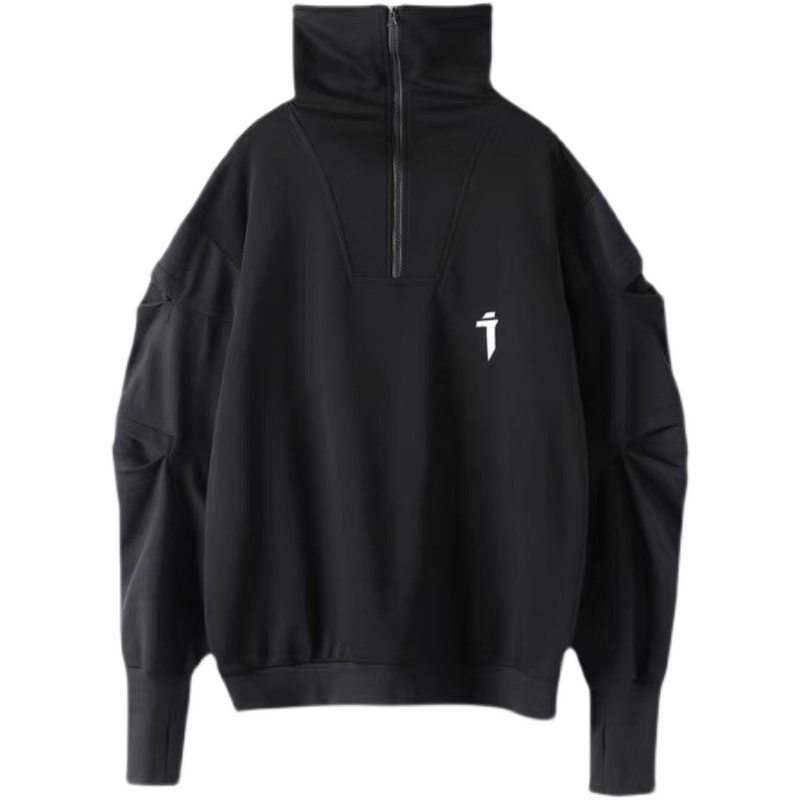 Half Zipper Stand Collar Sweatshirt Hip-hop Top Coat