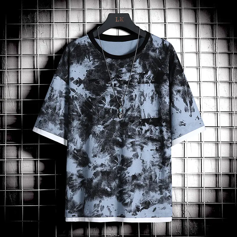 Casual Tie-dye Loose Multicolor Base Shirt
