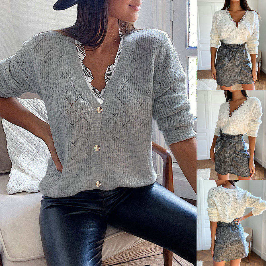 Sweet And Versatile Knitted Sweater With Lace