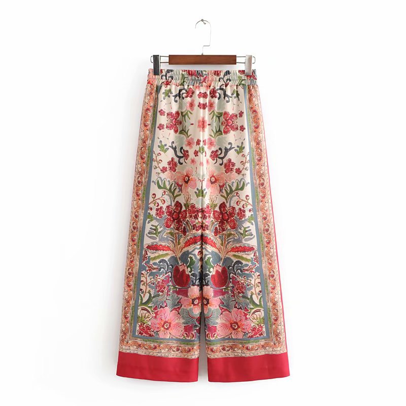 Elastic Waist Printed Culottes Holiday Loose Wide Leg Pants