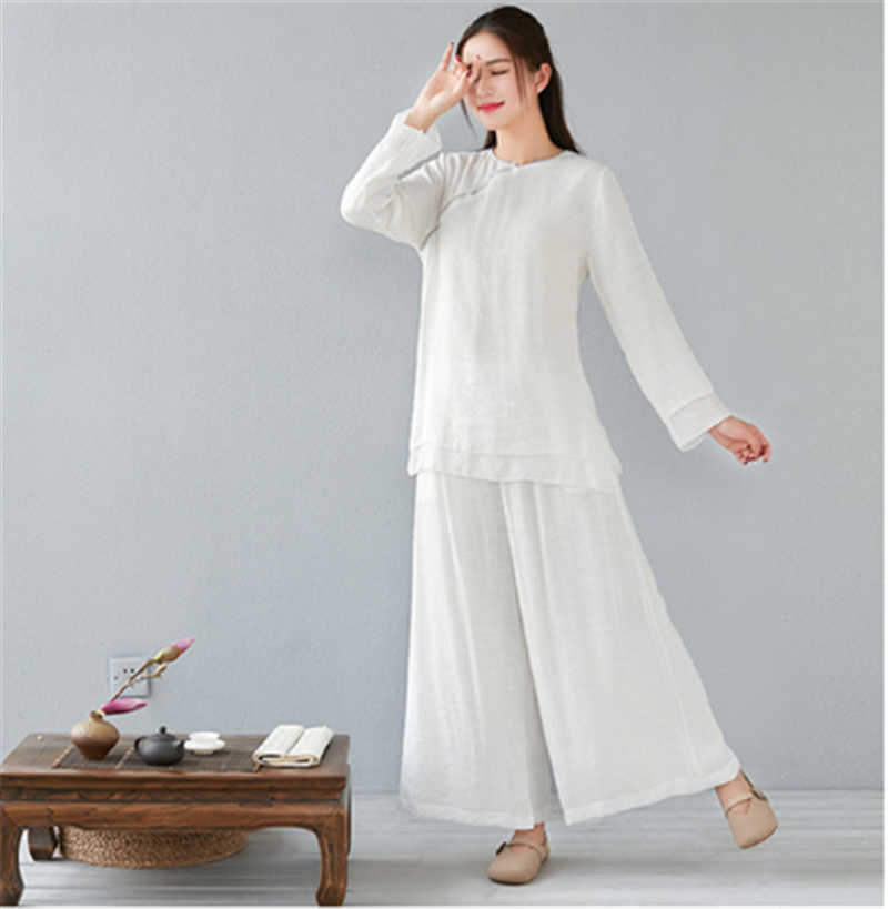 Women's Literary Fan Cotton and Linen Zen Clothing Two-piece Suit