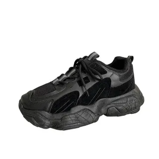Mesh Sneakers, Low-Top Casual Daddy Shoes, Breathable - Black
