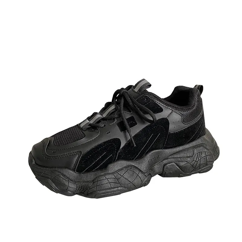 Mesh Sneakers, Low-Top Casual Daddy Shoes, Breathable - Black