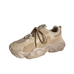 Mesh Sneakers, Low-Top Casual Daddy Shoes, Breathable - Khaki - View 1