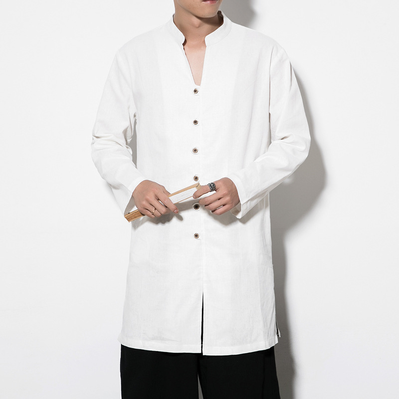 Chinese Style Autumn Tang Suit Hanfu Casual Mid-length Stand-up Collar Shirt