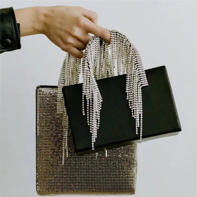 Tassel Rhinestone Handbag Chain Shoulder Messenger Bag Black - Shop at LoveMi
