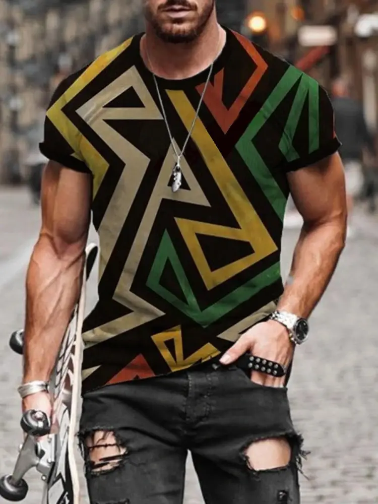 Printed Round Neck Short-sleeved T-shirt Men's Top