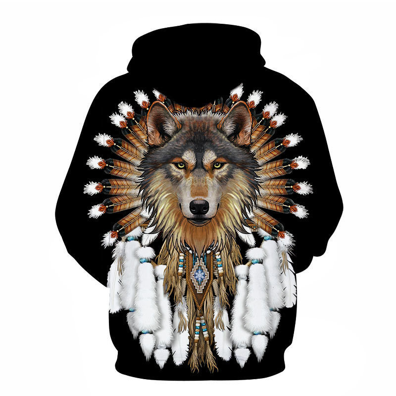 3D Digital Print Hooded Pocket Pullover Sweatshirt