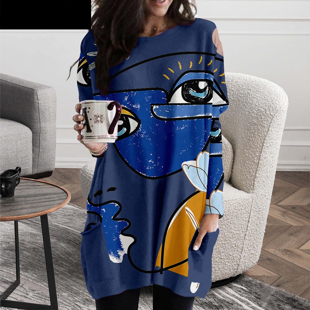 Round Neck Casual Middle Loose Bag Hip Dress