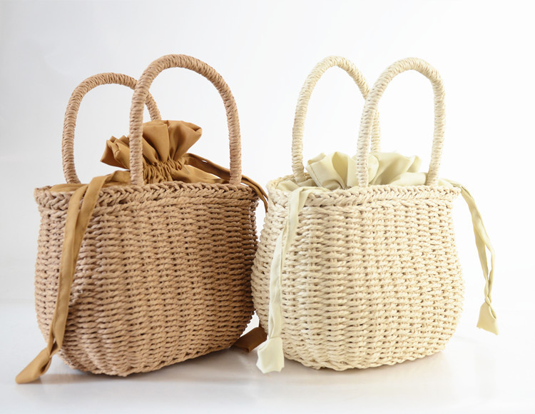Drawstring Portable Thick Paper Rope Woven Bag