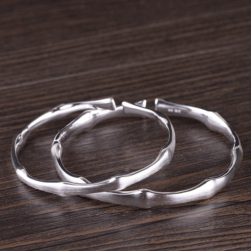 Fashion Plain Silver Bamboo Joint Brushed Open Bracelet