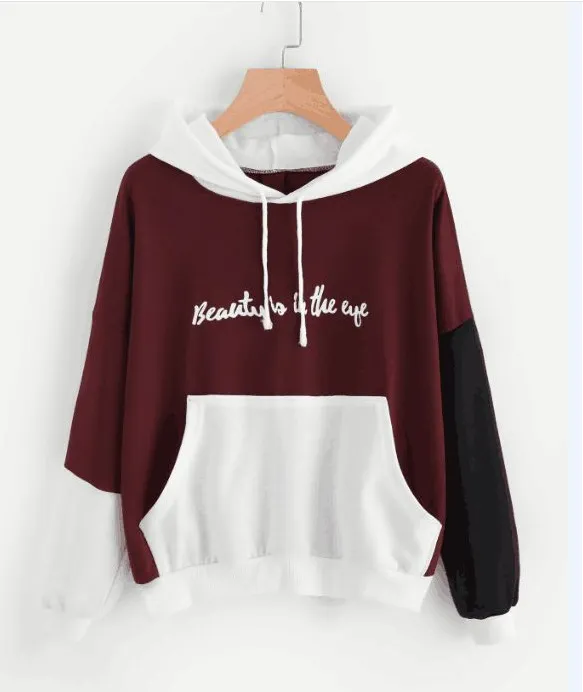 European And American Color Matching Hoodie Red - Shop at LoveMi