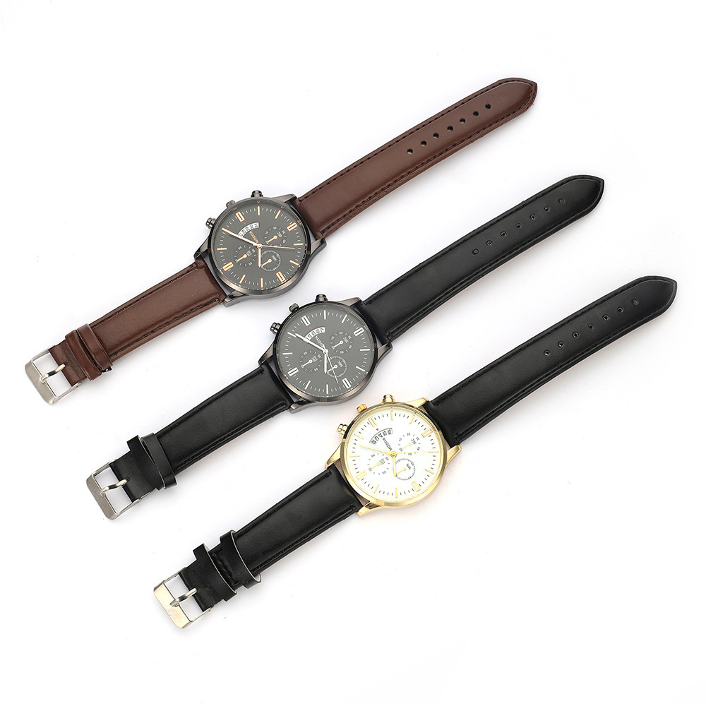 Simple Belt Men's Three-eye Six-hand Calendar Watch