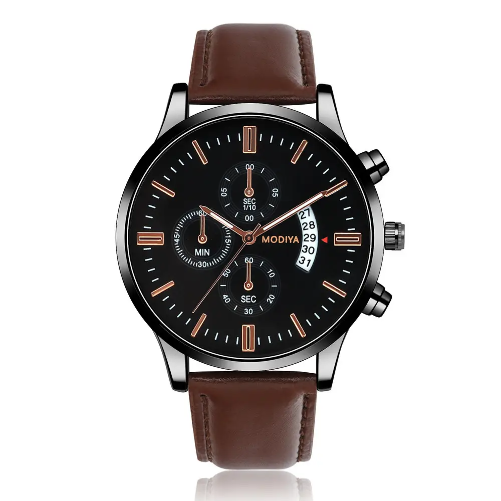 Simple Belt Men's Three-eye Six-hand Calendar Watch
