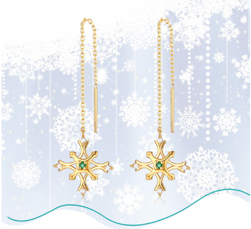 Flying Snowflake Natural Emerald White Zirconium Earrings