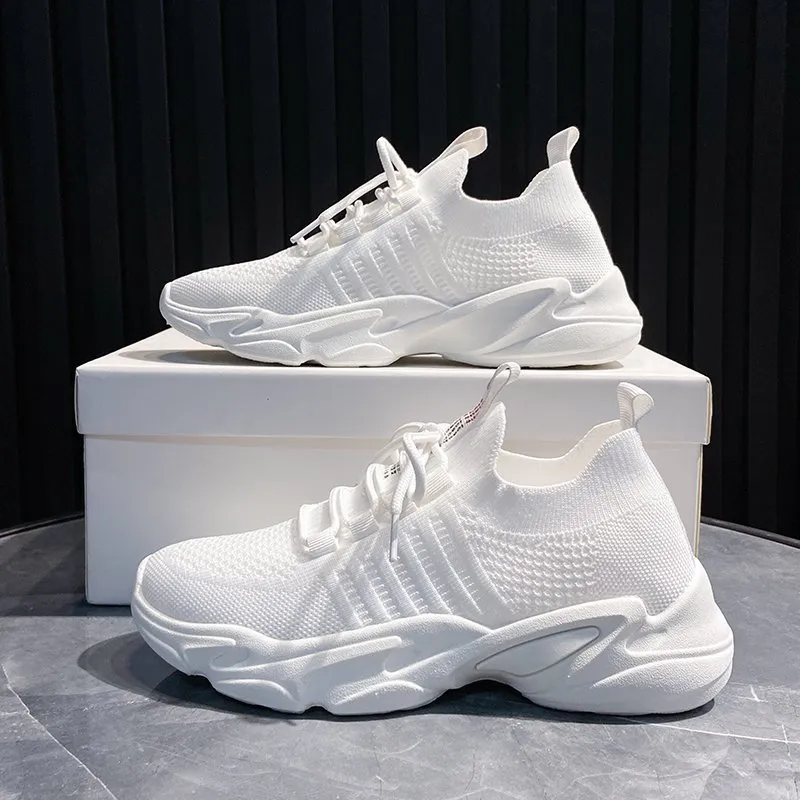 Flying Woven Breathable Coconut Shoes Ladies Sneakers - White