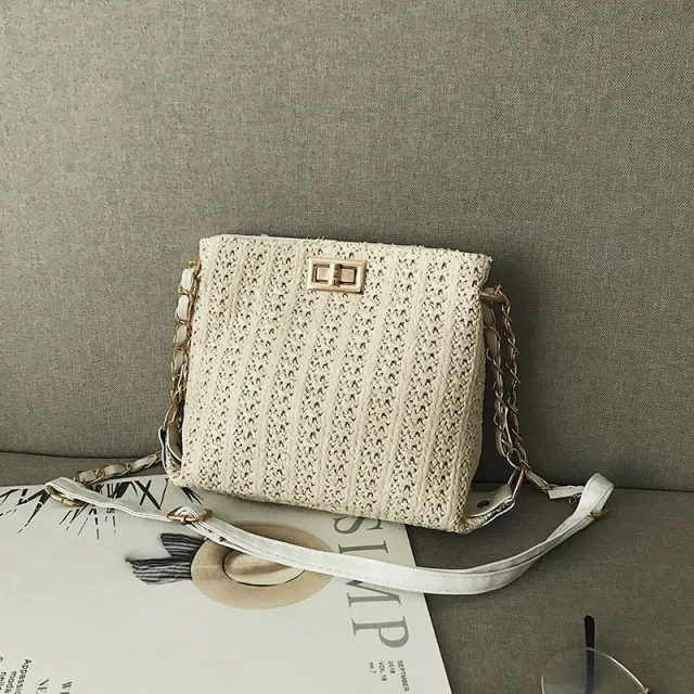 All match One Shoulder Messenger Woven Chain Bucket Bag Beige - Shop at LoveMi