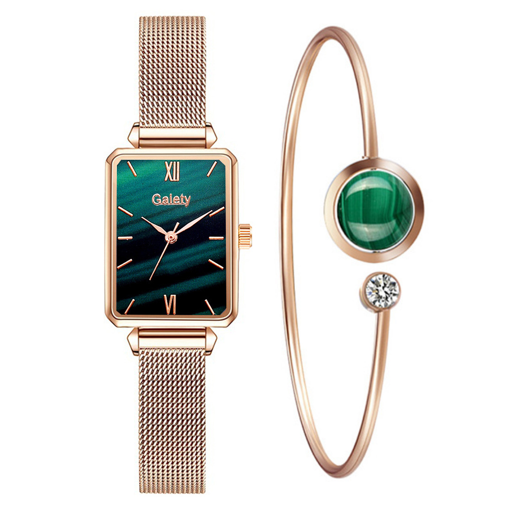 Alloy Mesh Belt Small Green Watch Korean Fashion Ladies Square Head Quartz Watch