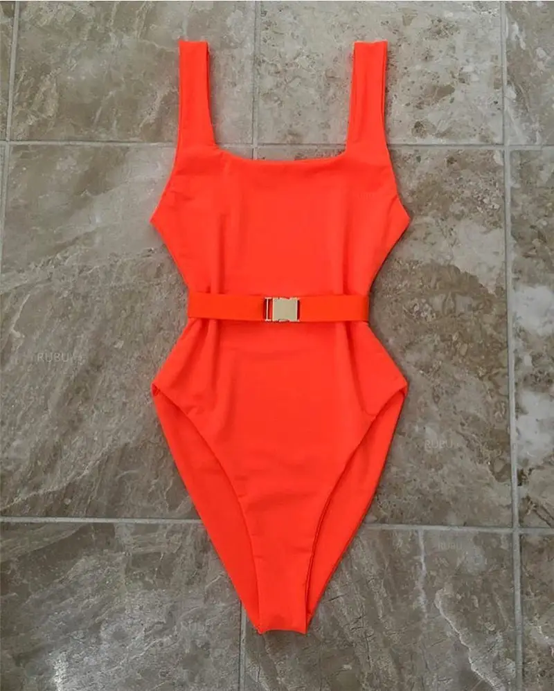 New Solid Color One-Shoulder Swimsuit