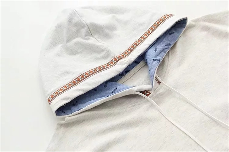 Cute Cat Print Lace Stitching Hooded Long-sleeved Sweater