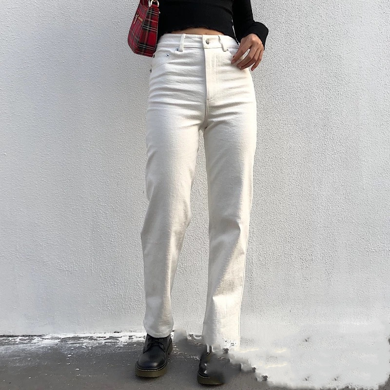 White Straight-Leg Pants All-Match Loose-Fitting Cropped Trousers