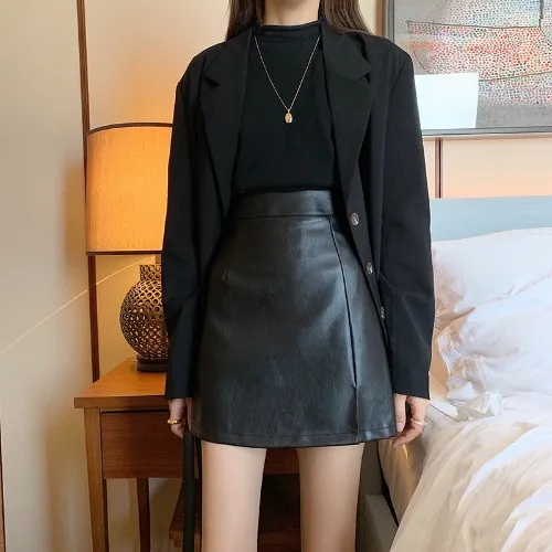 HOT Fashion Women Shiny Leather Skirts Female Solid Bodycon Pencil Short Mini Skirt Woman Zipper High Waist Skirt Black - Shop at LoveMi