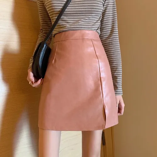 HOT Fashion Women Shiny Leather Skirts Female Solid Bodycon Pencil Short Mini Skirt Woman Zipper High Waist Skirt Pink - Shop at LoveMi