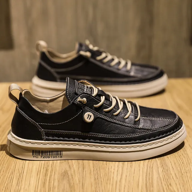 Casual Leather Shoes Men's Trend All match Sneakers Black - Shop at LoveMi