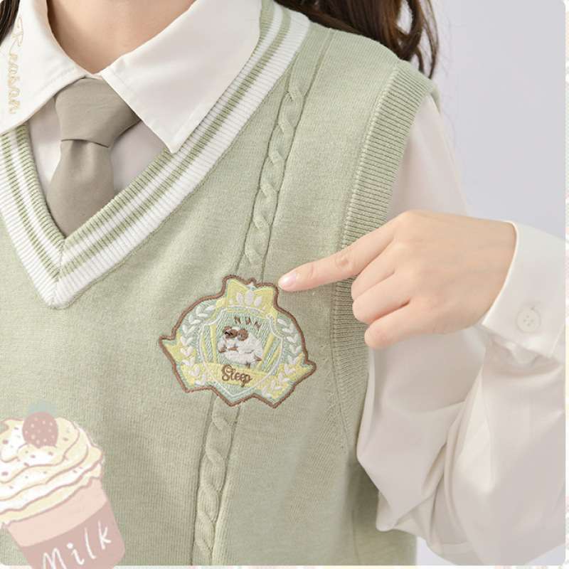 Macaron Japanese V-neck Sleeveless Girlfriends Sweet Style