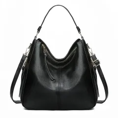 Hobos Zipper Bucket Bags With Adjustable Shoulder-strap Handbags Temperament High Capacity Messenger Shoulder Bag For Women - Black - View 1