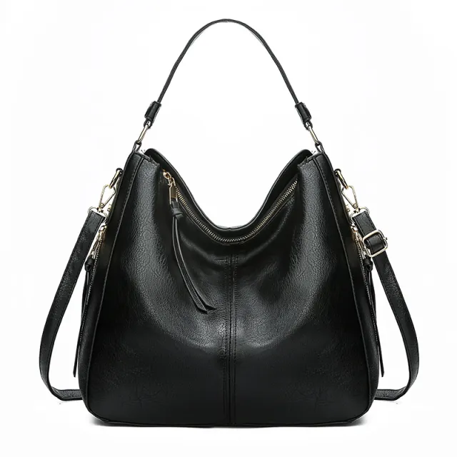Hobos Zipper Bucket Bags With Adjustable Shoulder strap Handbags Temperament High Capacity Messenger Shoulder Bag For Women Black - Shop at LoveMi