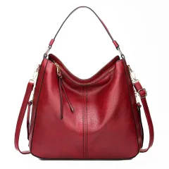 Hobos Zipper Bucket Bags With Adjustable Shoulder-strap Handbags Temperament High Capacity Messenger Shoulder Bag For Women - Red - View 1