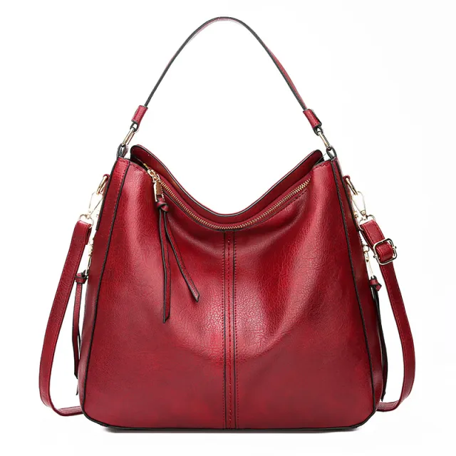Hobos Zipper Bucket Bags With Adjustable Shoulder strap Handbags Temperament High Capacity Messenger Shoulder Bag For Women Red - Shop at LoveMi