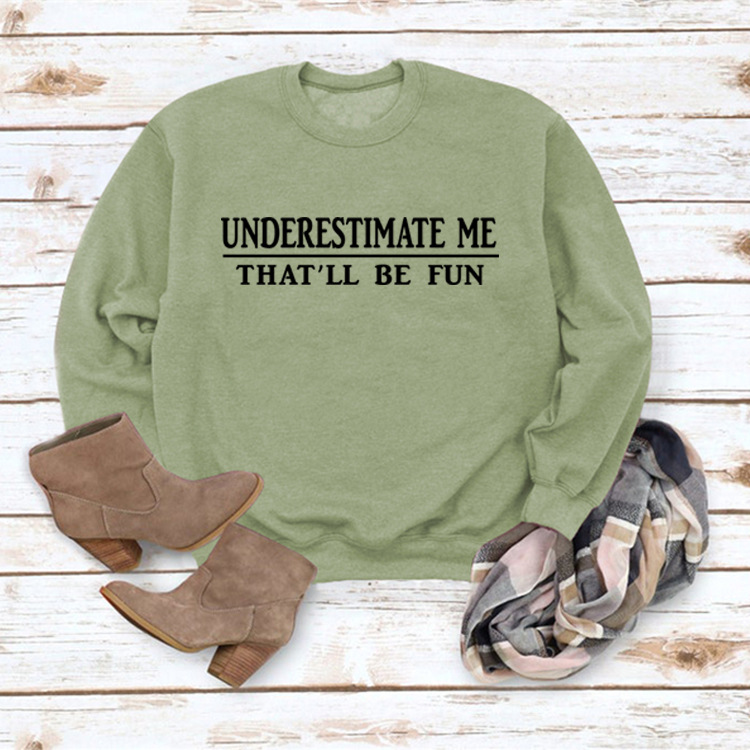 Letter Casual Long Sleeved Round Neck Pullover Sweater Women Olive - Shop at LoveMi