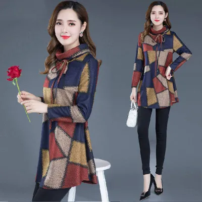 Retro Loose Round Neck Bottom Skirt Printed Midi Skirt Purple - Shop at LoveMi