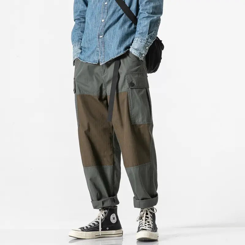 Japanese Retro Men's Trousers American Casual Color Matching Pocket Overalls