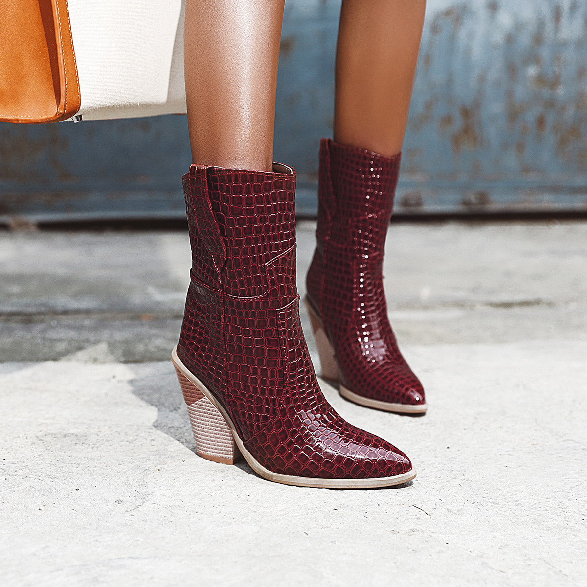 Pointed Alien Stone Pattern Sleeve Boots Red - Shop at LoveMi