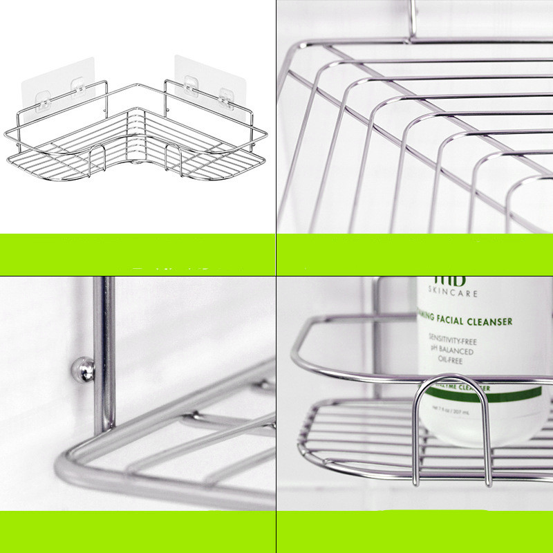 Stainless Steel Perforated Free Corner Shelf Bathroom WashRack Toilet Wall Suction Kitchen  