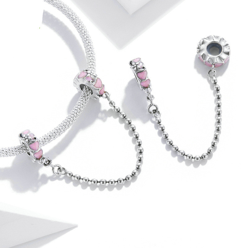 Yinziyun Pink Love 925 Silver Silica Gel Positioning Safety Chain