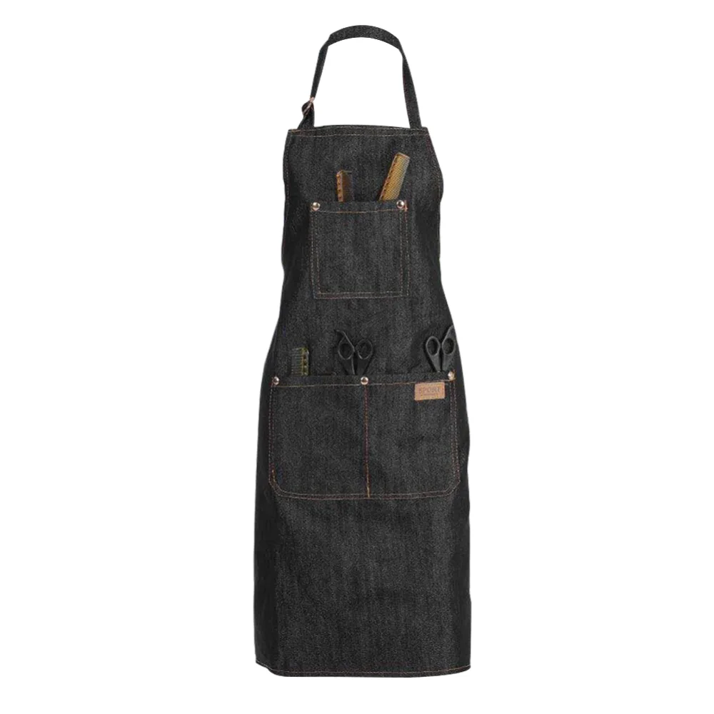 Vulcanized Black Denim Fabric Halterneck Japanese Work Apron