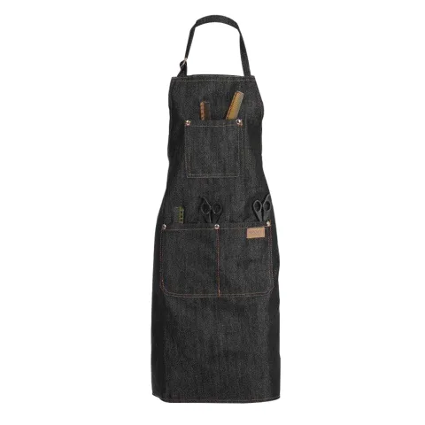 Vulcanized Black Denim Fabric Halterneck Japanese Work Apron