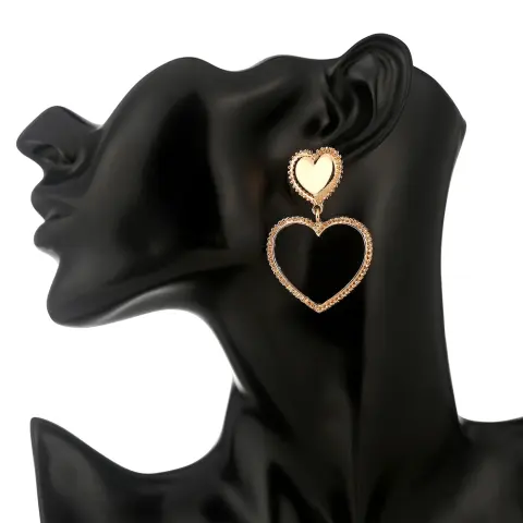 Metal-Sized Heart-Shaped Earrings with Exaggerated Studs Hollow Out Heart
