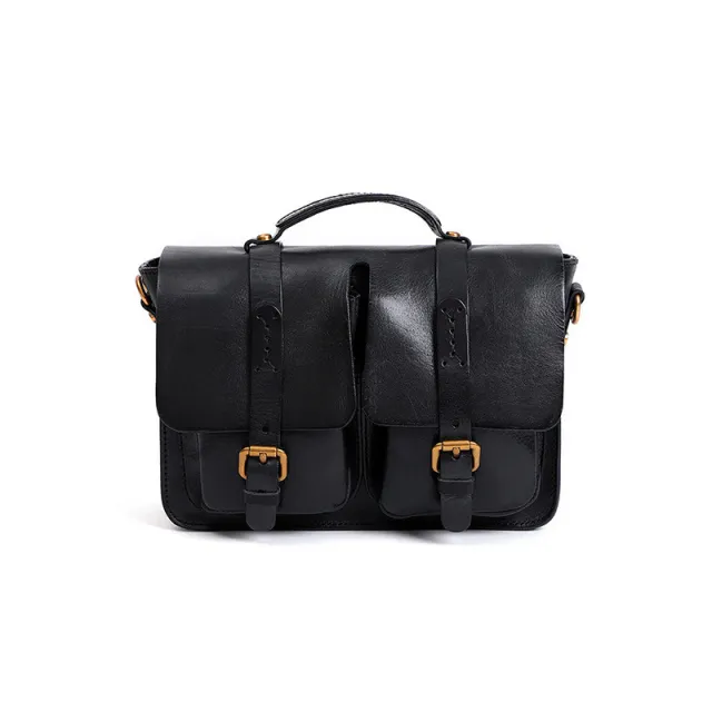 Crossbody Bag Retro First Layer Cowhide Handbag Trendy Shoulder Bag Design Handbag Black - Shop at LoveMi