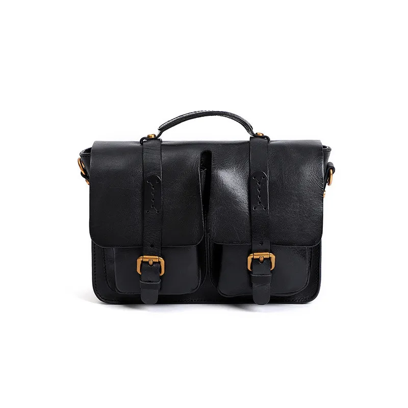 Crossbody Bag Retro First Layer Cowhide Handbag Trendy Shoulder Bag Design Handbag - Black